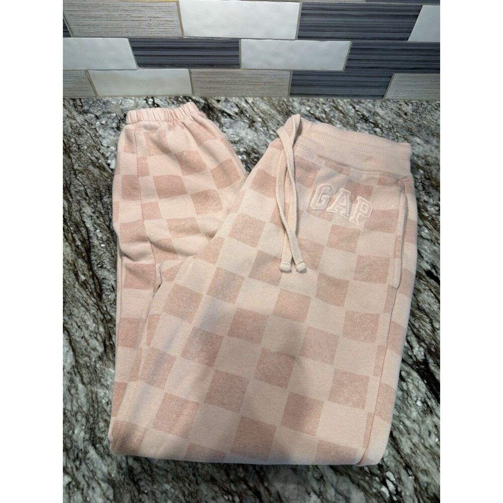 Gap Sweatpants Joggers Drawstring Pink Checkered Women's Size XS Cotton Blend